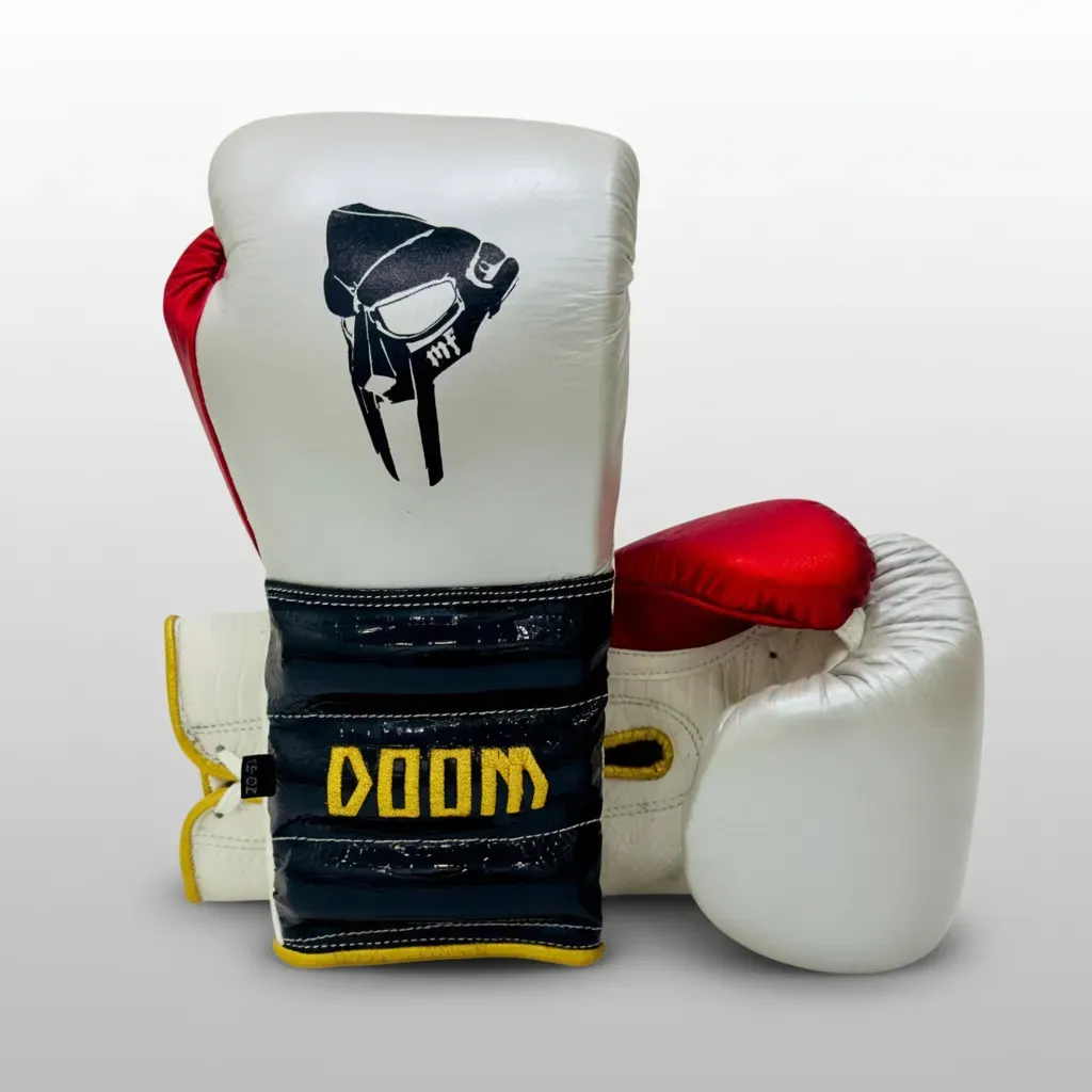 Impact Pro Ridged lace-up boxing gloves featuring a ridged wrist panel, shown in a custom design.